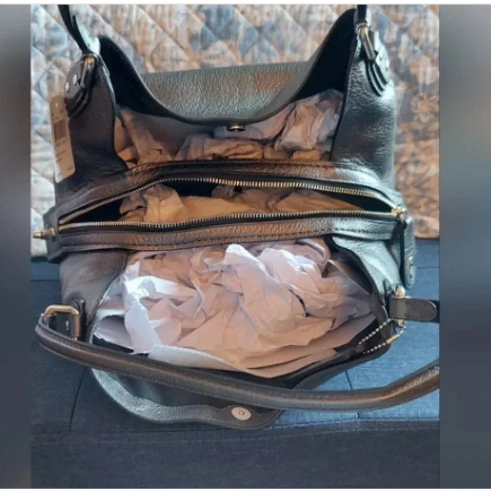 NWT COACH METALLIC GRAPHITE SATCHEL - 3 Piece Set - Coach Leather Edie H… - Picture 5 of 11